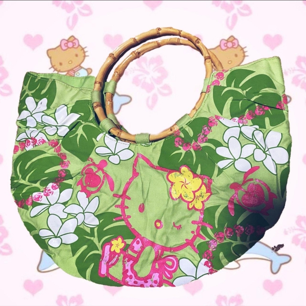 hello kitty licensed sanrio tropical bamboo tote bag purse 🌴🌴